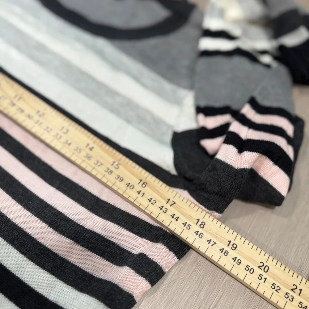 Tommy Hilfiger Womens Striped Crewneck Sweater Grey Black Pink Size M